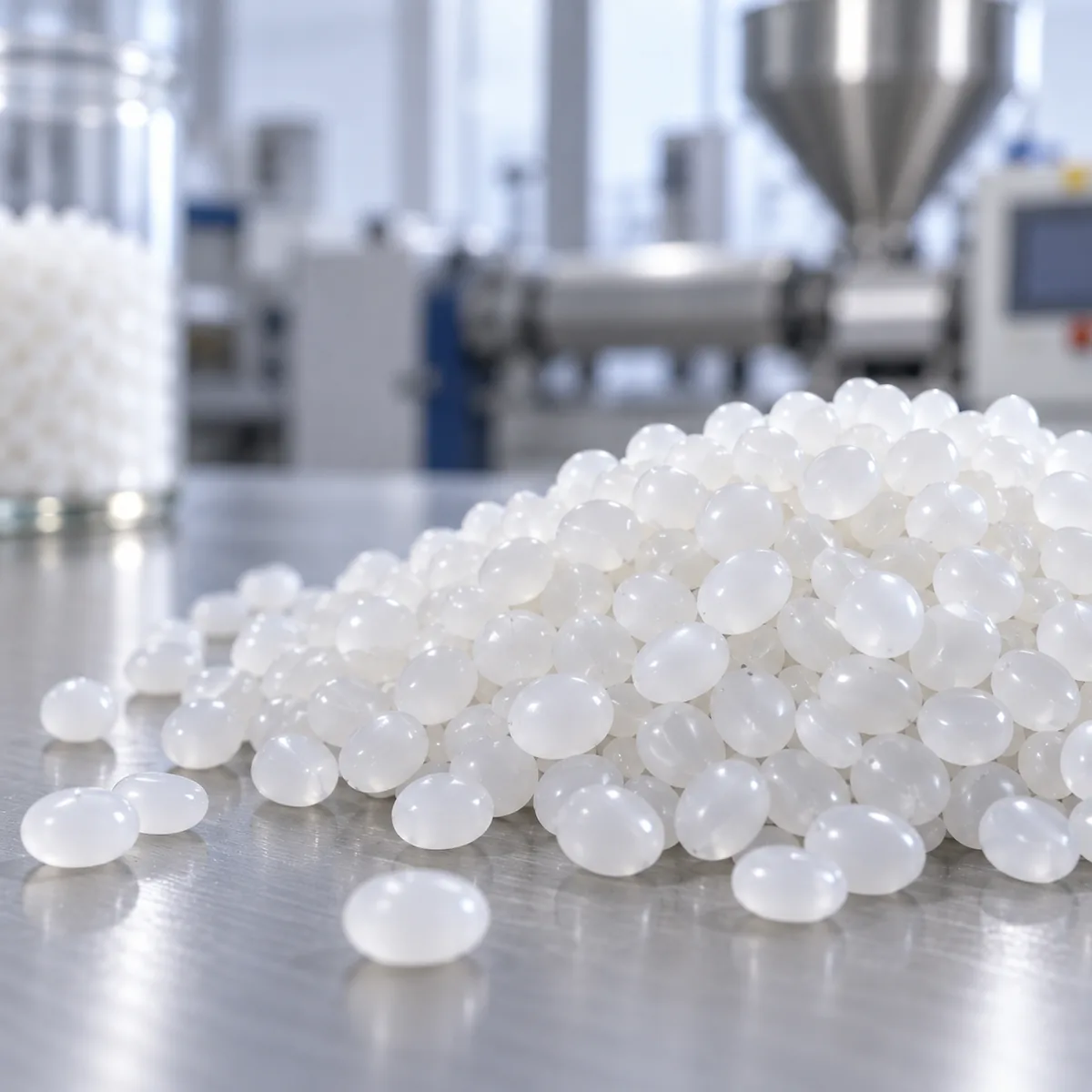White Polycaprolactone PCL particles for industrial material evaluation