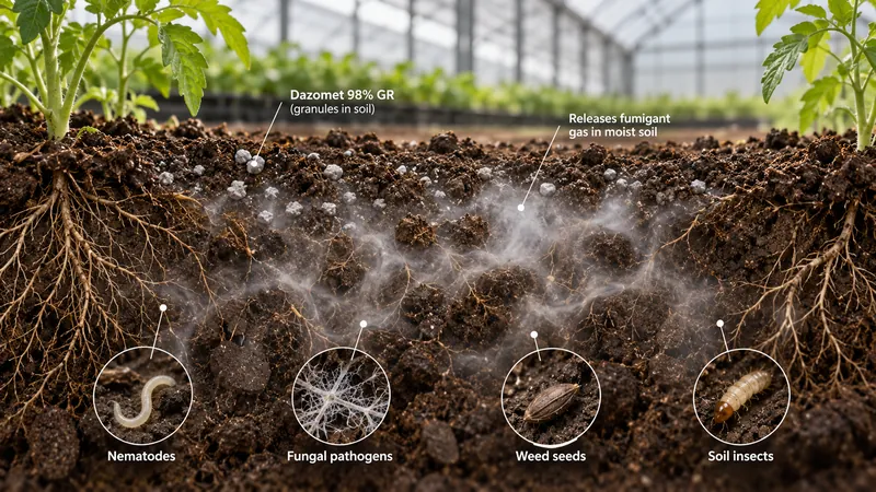 Dazomet 98% GR soil fumigation for nematodes